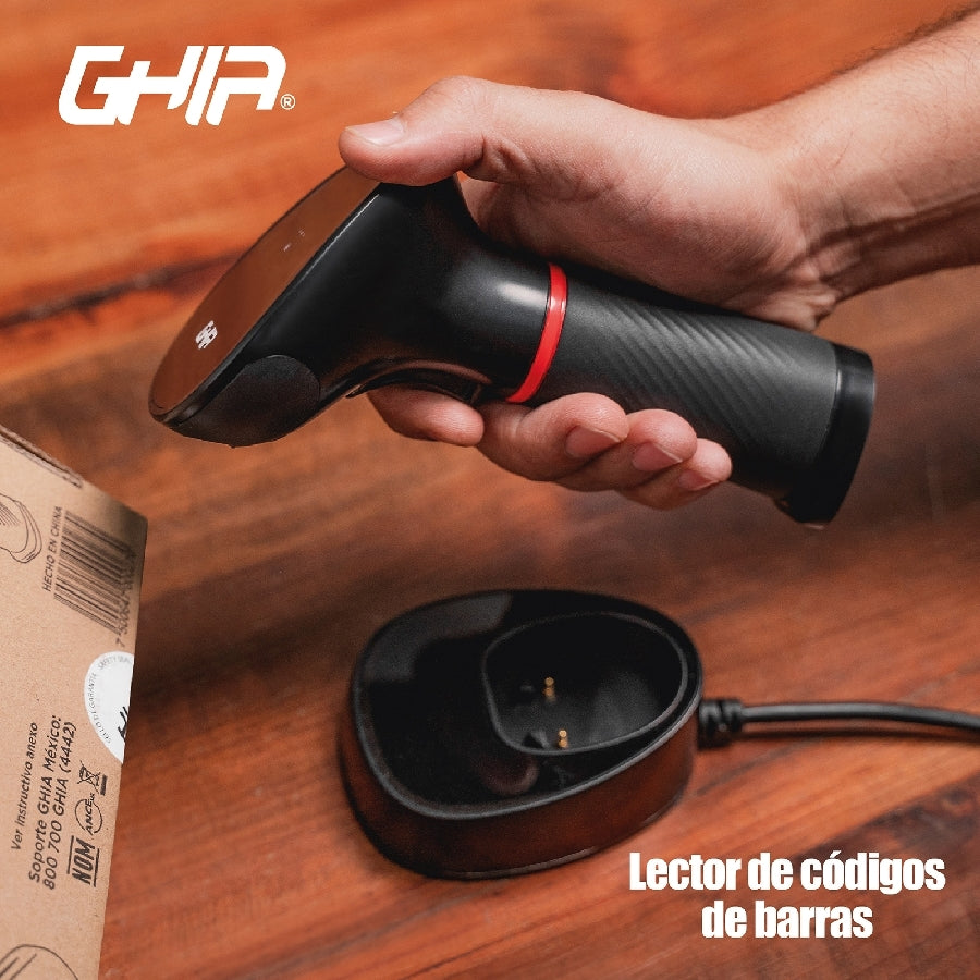 Lector de Códigos de Barras GHIA GSW2 Inalámbrico 2D - Bluetooth, USB, Base de Carga