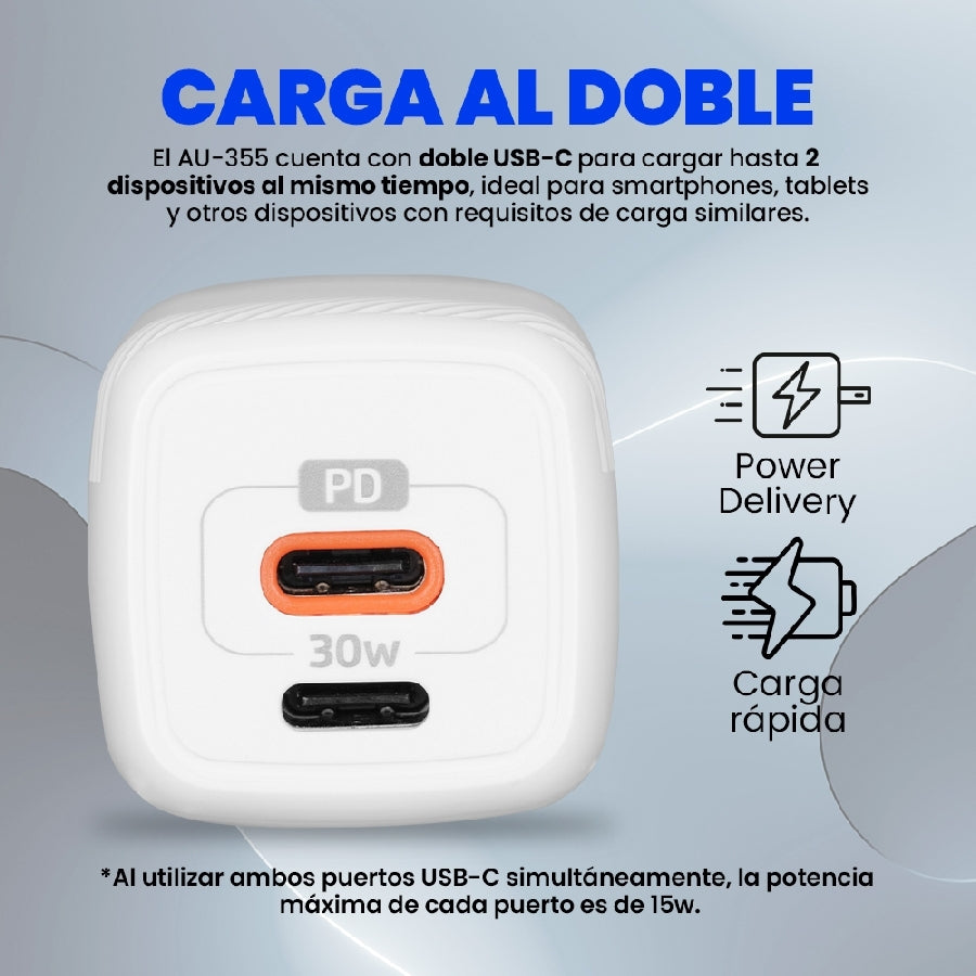 Cargador de pared Vorago AU-355 30W USB-C - Fast Charge Power Delivery 3.0