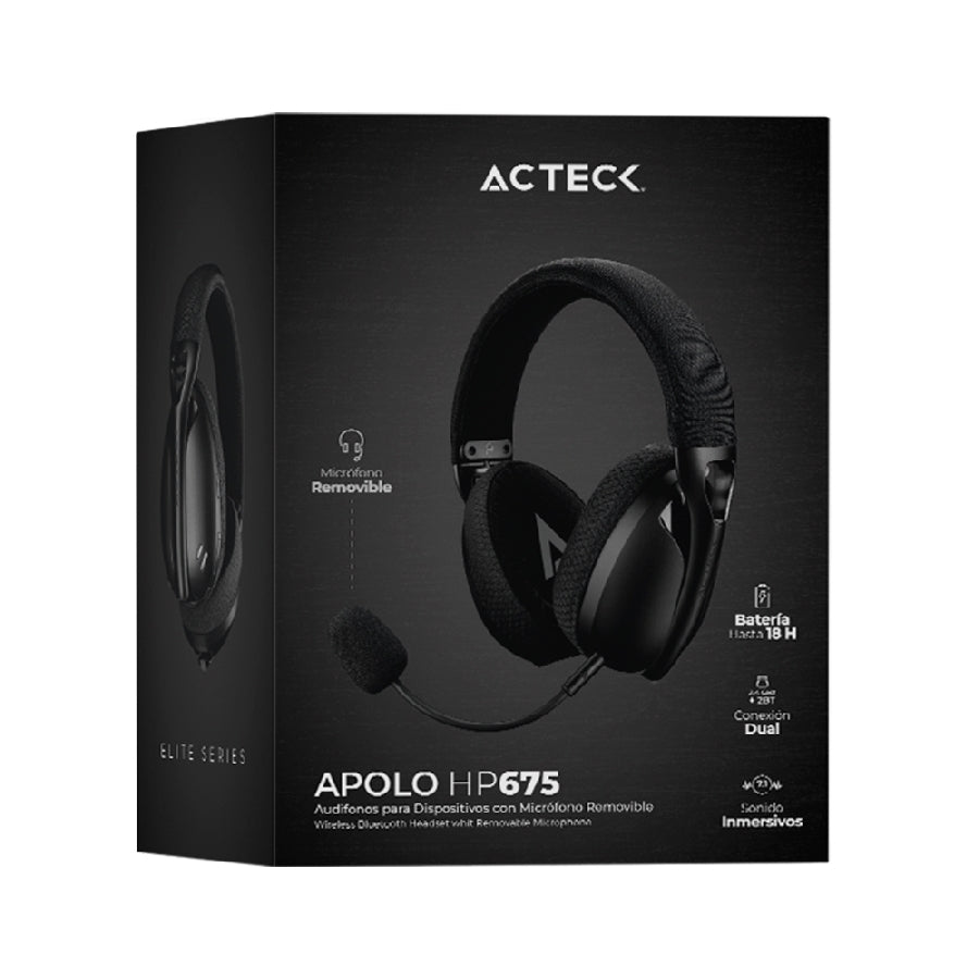 Audífonos Acteck Apolo HP675 - Bluetooth, Micrófono Removible, Batería 18 Hrs