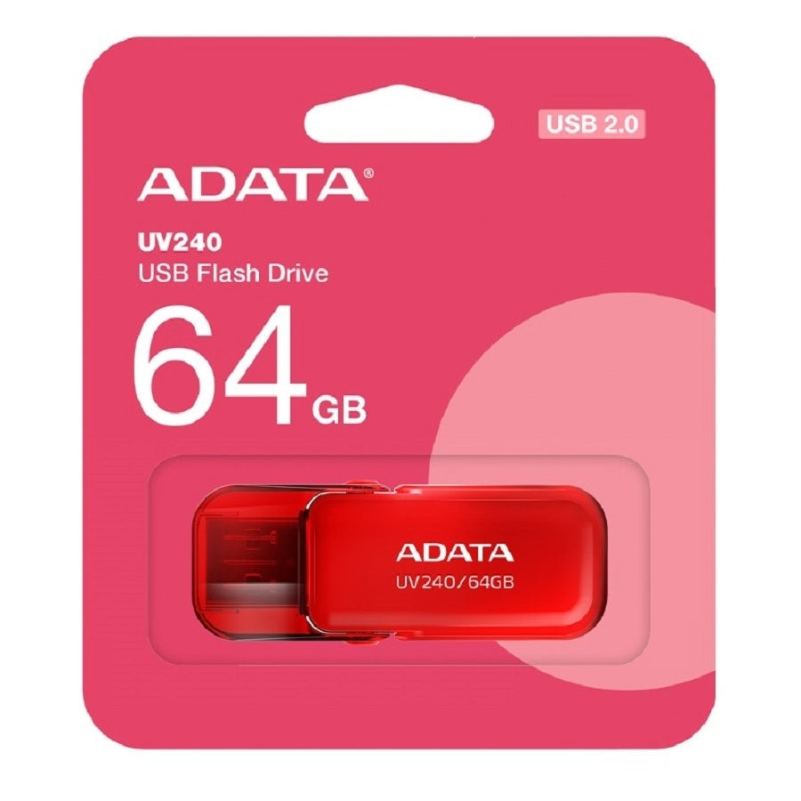 Memoria USB ADATA UV240 64GB USB 2.0 - Rojo, Portátil y Confiable