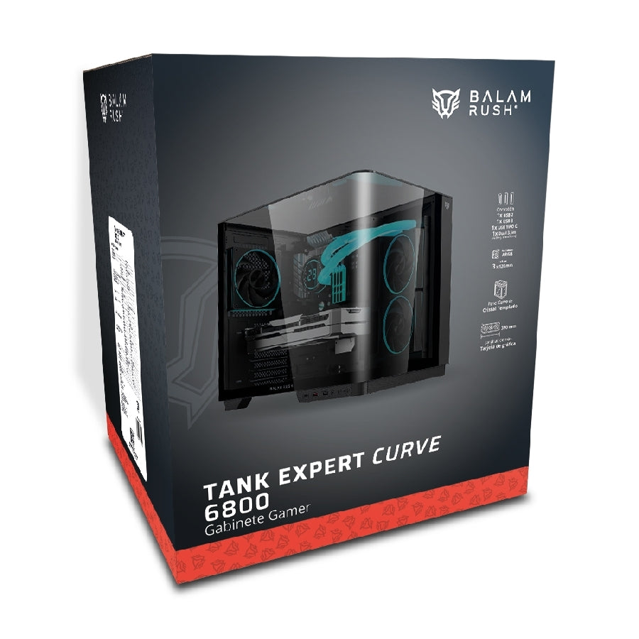 Gabinete Gamer Balam Rush Tank Expert Curve - Media Torre ATX con Cristal Templado y 3 Ventiladores ARGB