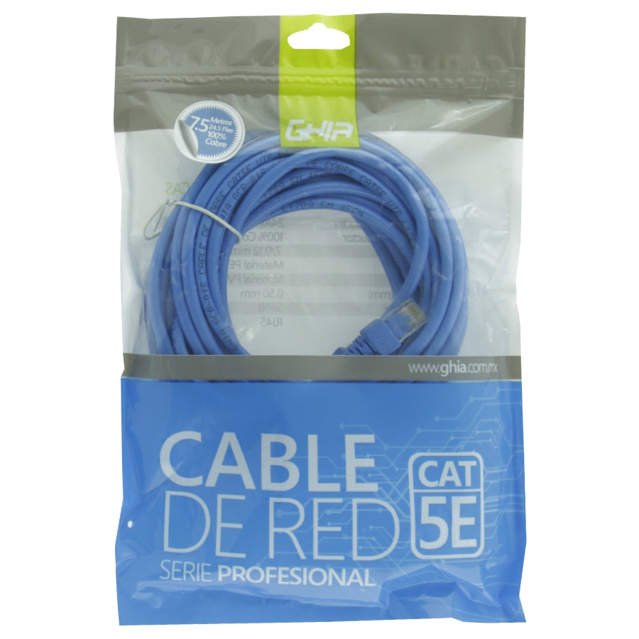 Cable de Red UTP Cat5e Ghia GCB-017 7.5M - 100% Cobre, RJ45