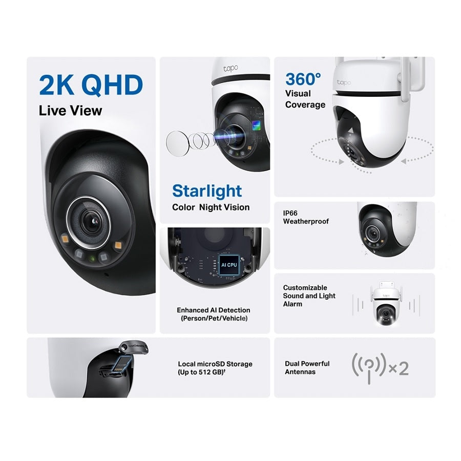 Cámara IP TP-Link Tapo C520WS - 2K QHD, 360°, Visión Nocturna, IP66