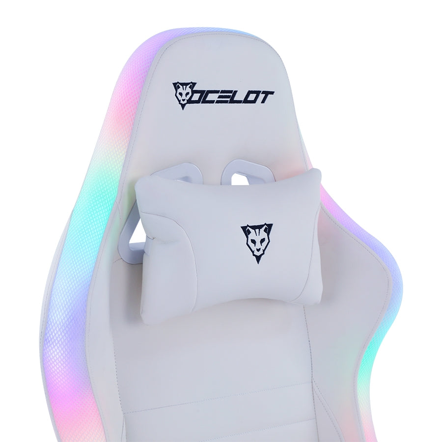 Silla Ocelot Gaming ORGB-White Thundra RGB - Reclinable, 150kg, Brazos 4D Imagen principal del producto