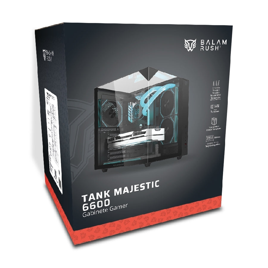 Gabinete Gamer Balam Rush Tank Majestic 6600 - Cristal Templado, ARGB, Dual Chamber
