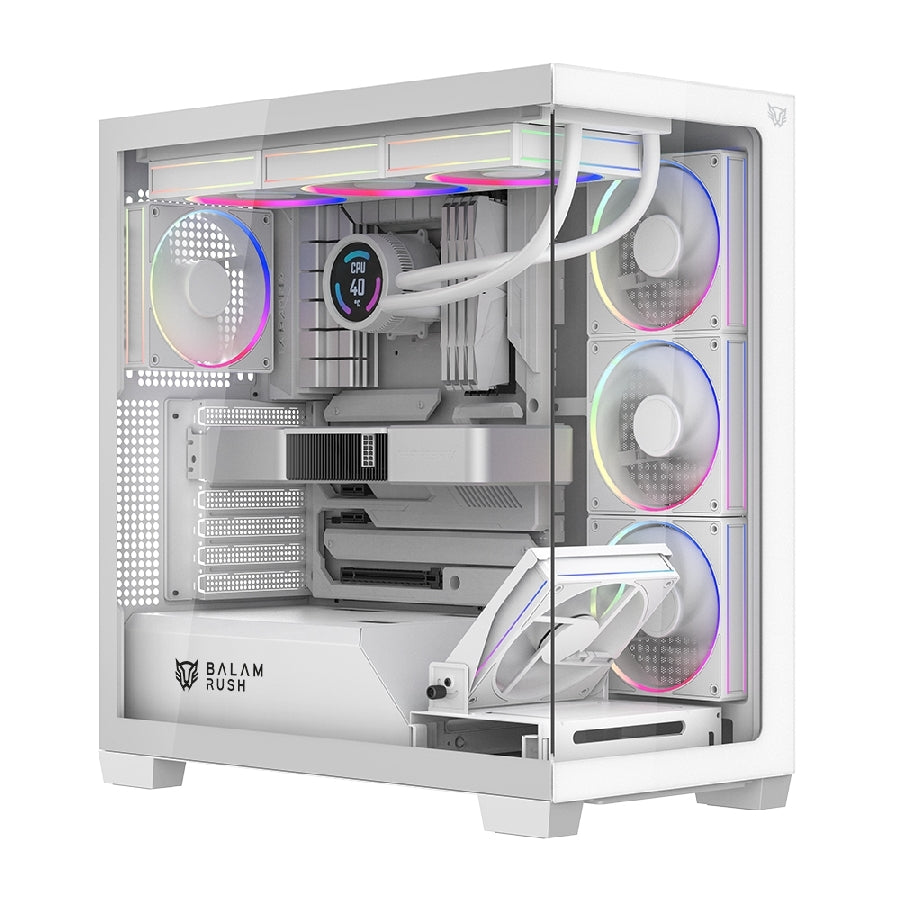 Gabinete Gamer Balam Rush Tank Polar BR-941488 - Media Torre ATX, Cristal Templado, ARGB
