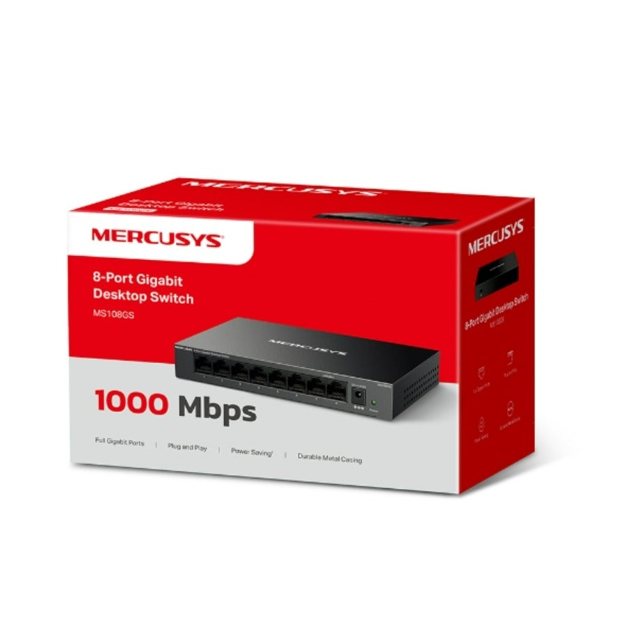 Switch Mercusys MS108GS 8 Puertos Gigabit - Montaje Escritorio o Pared
