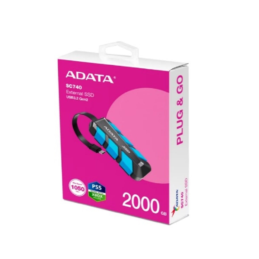 SSD Externo ADATA SC740 2TB - USB 3.2 Gen2, 1050 MB/s, Portable