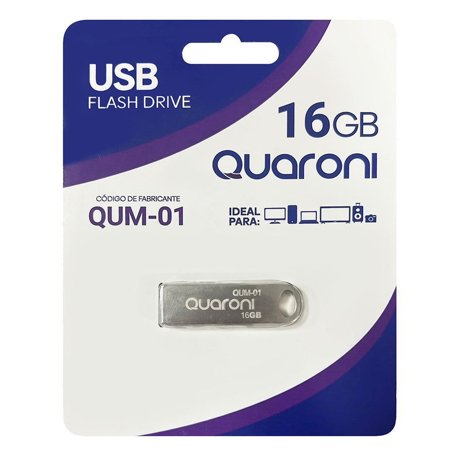 Memoria USB Quaroni QUM-01 16GB Metálica - Compatible Android/Windows/Mac