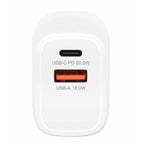 Cargador de pared Manhattan 406291 - 20W dual USB-C y USB-A blanco