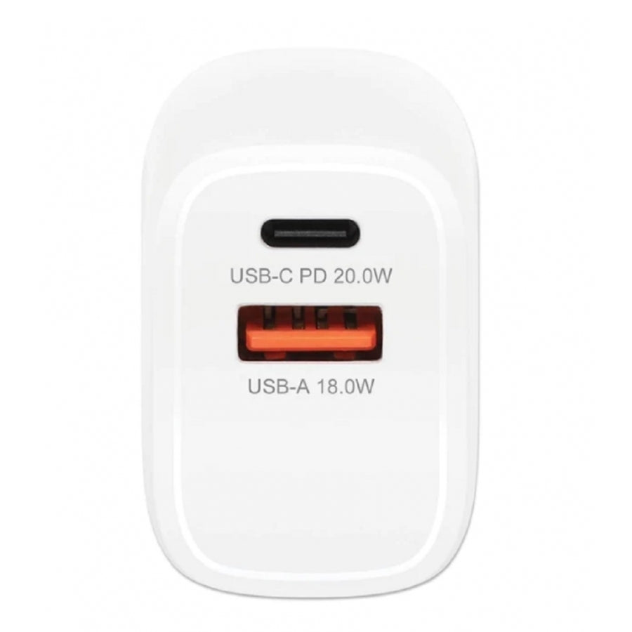 Cargador de pared Manhattan 406291 - 20W dual USB-C y USB-A blanco
