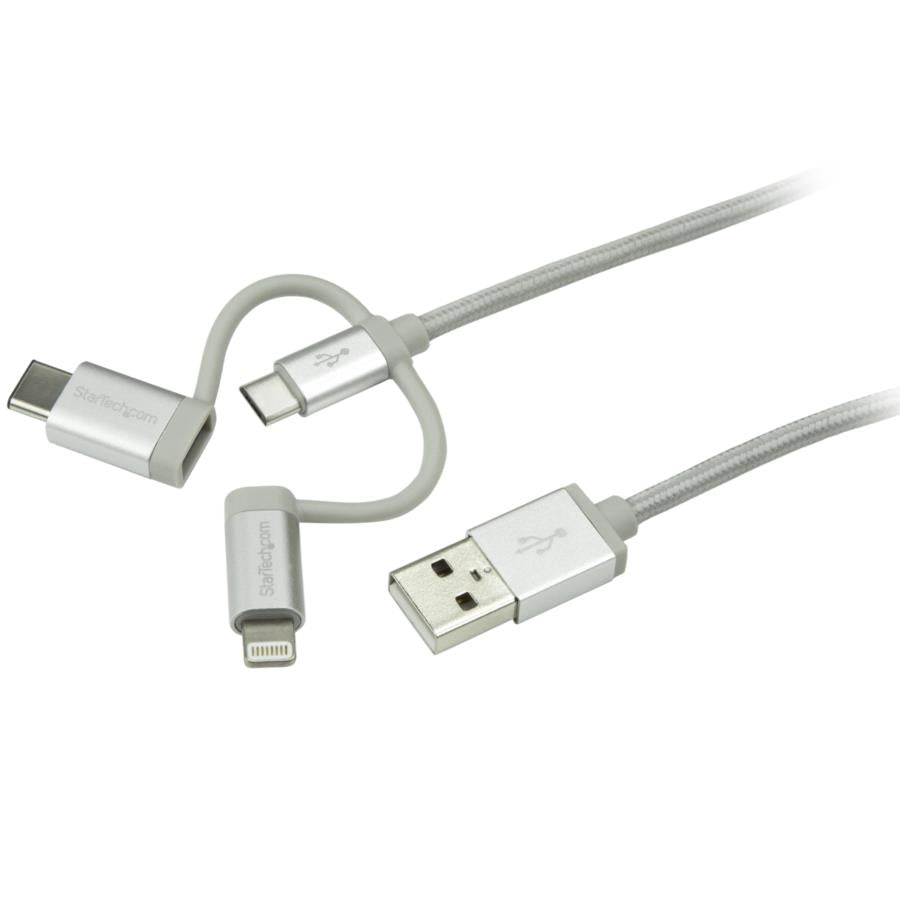 Cable Trenzado StarTech 1M USB-A a Lightning/USB-C/Micro - Carga Rápida Imagen principal del producto
