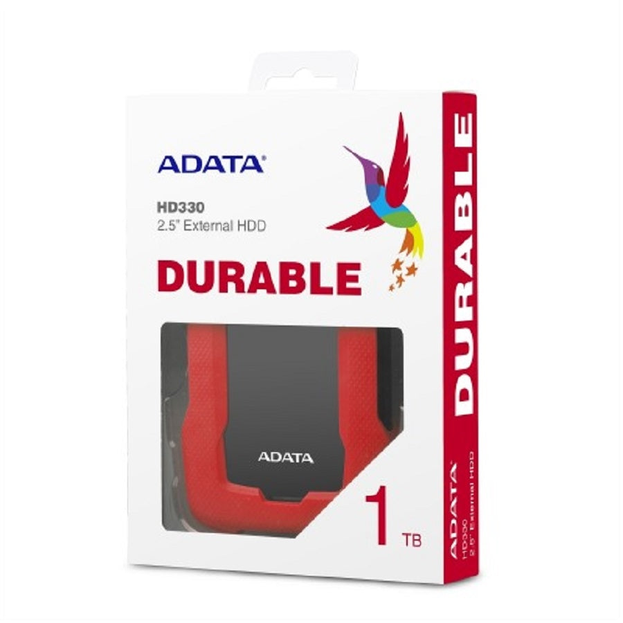 Disco Duro Externo ADATA HD330 1TB USB 3.2 - Portátil, Resistente, Rojo