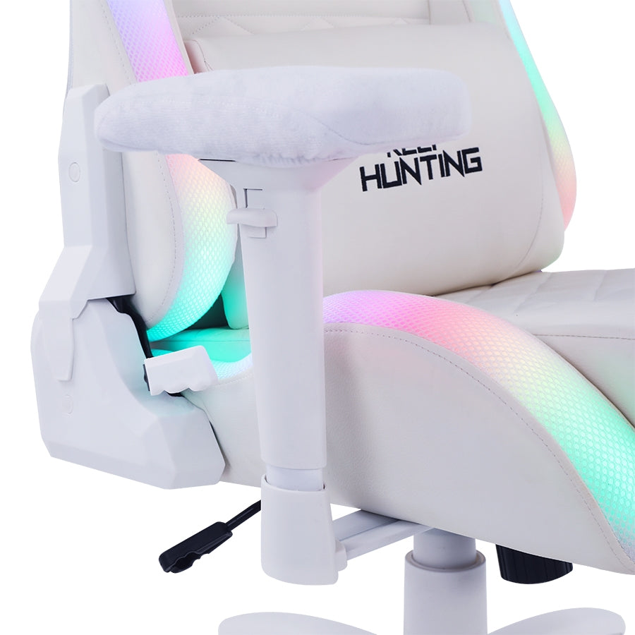 Silla Ocelot Gaming ORGB-White Thundra RGB - Reclinable, 150kg, Brazos 4D
