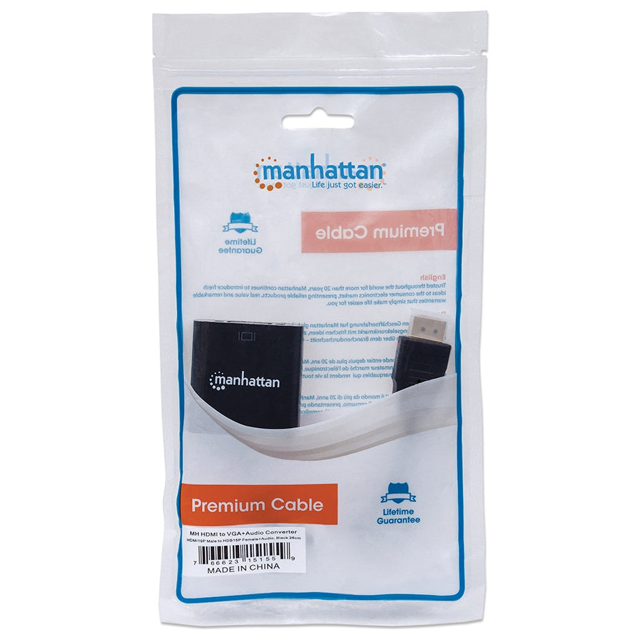 Convertidor Manhattan 151559 HDMI a VGA - Con audio estéreo 3.5mm