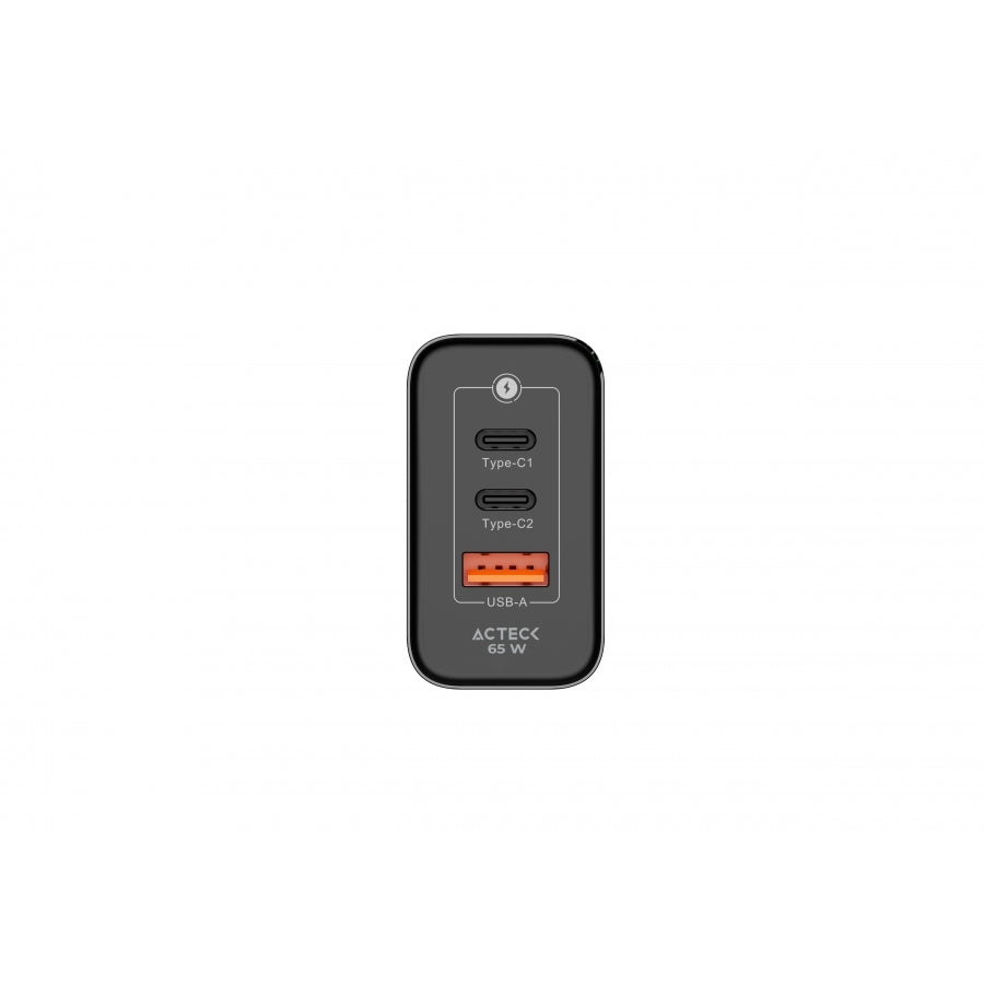 Cargador de Pared Acteck Energon Prime 65W - 2 USB-C, 1 USB-A, Negro