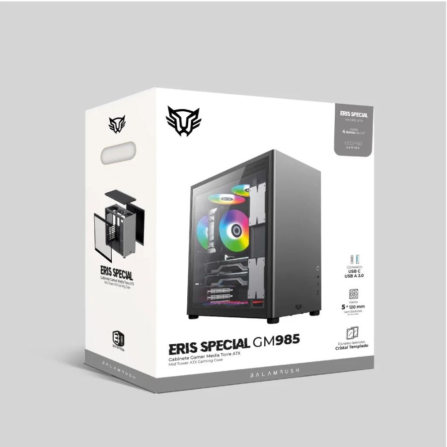 Gabinete Gamer Balam Rush Eris BR-935654 Media Torre - Cristal Templado LED