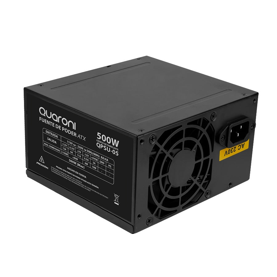 Fuente de Poder Quaroni QPSU-05 500W - 24 Pines, 2 SATA, Filtro EMC