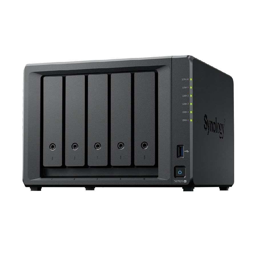 NAS Synology DS1525+ 5 Bahías - AMD Ryzen, 8GB DDR4, Doble 2.5GBE, Hasta 100TB