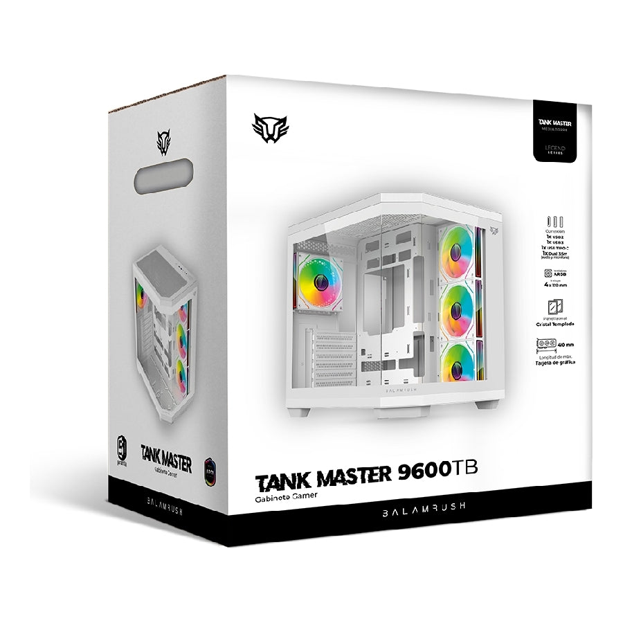 Gabinete Gamer Balam Rush Tank Master 9600TB Media Torre - Cristal Templado, 4 Ventiladores ARGB