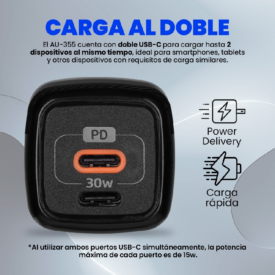 Cargador Vorago AU-355 30W USB-C Fast Charge 3.0 - Power Delivery