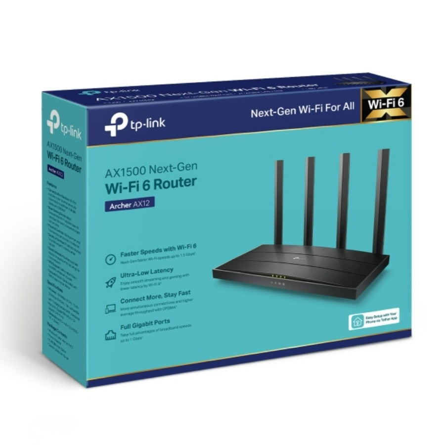 Router TP-Link Archer AX12 WiFi 6 - AX1500 Mbps, Dual Band, 4 Antenas Imagen principal del producto