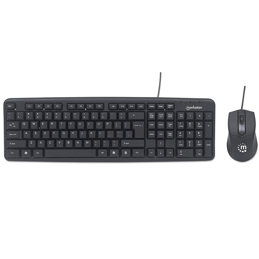 Combo Teclado y Mouse óptico USB Manhattan 178464 - Cableado, 1000 DPI