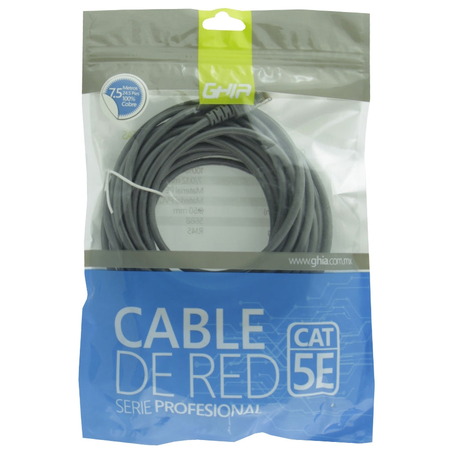 Cable de Red UTP Cat5e Ghia GCB-018 7.5m - 100% Cobre RJ45