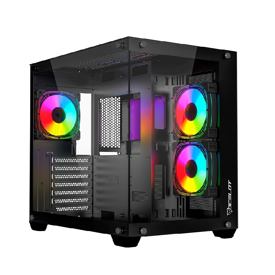 Gabinete Ocelot Gaming A-Cube 1 Mid Tower - Cristal Templado, 3 Ventiladores